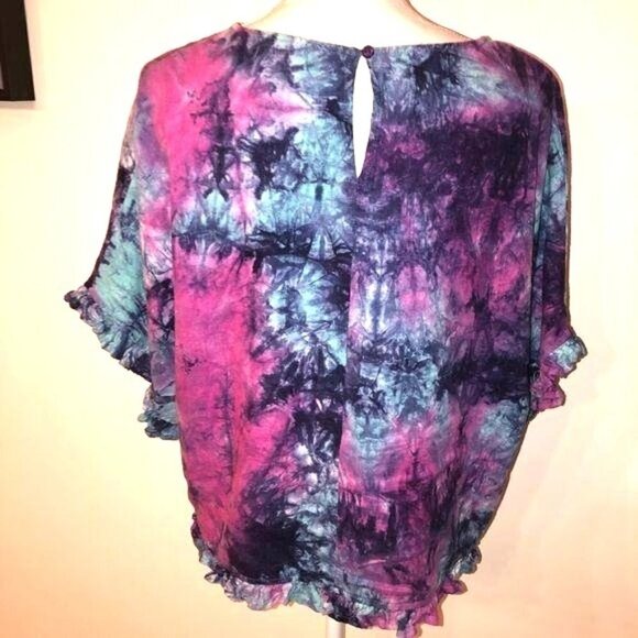 C&C California Tie Dye Top Large Womens Blue Pink Linen Blend Dolman Sleeves - Picture 8 of 8